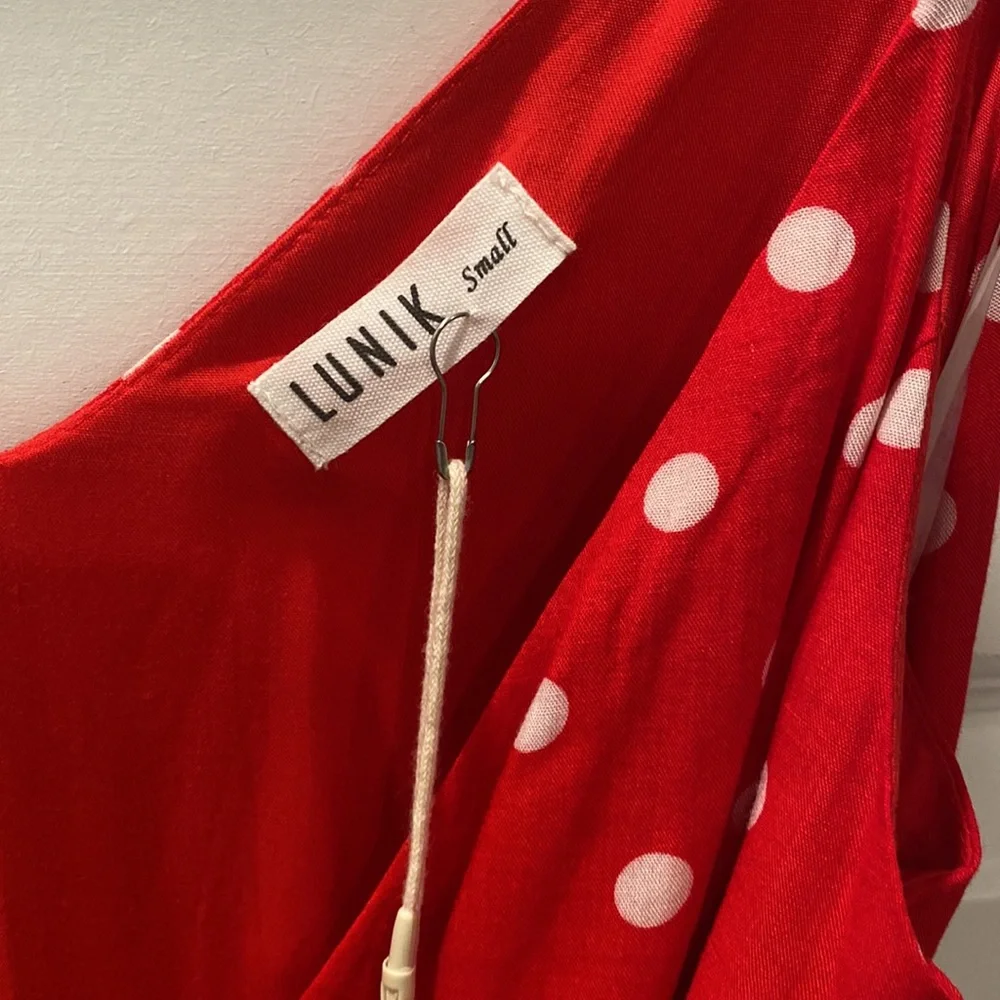 Lunik Red Polka Dot Wrap Dress NWT - Picture 4 of 8